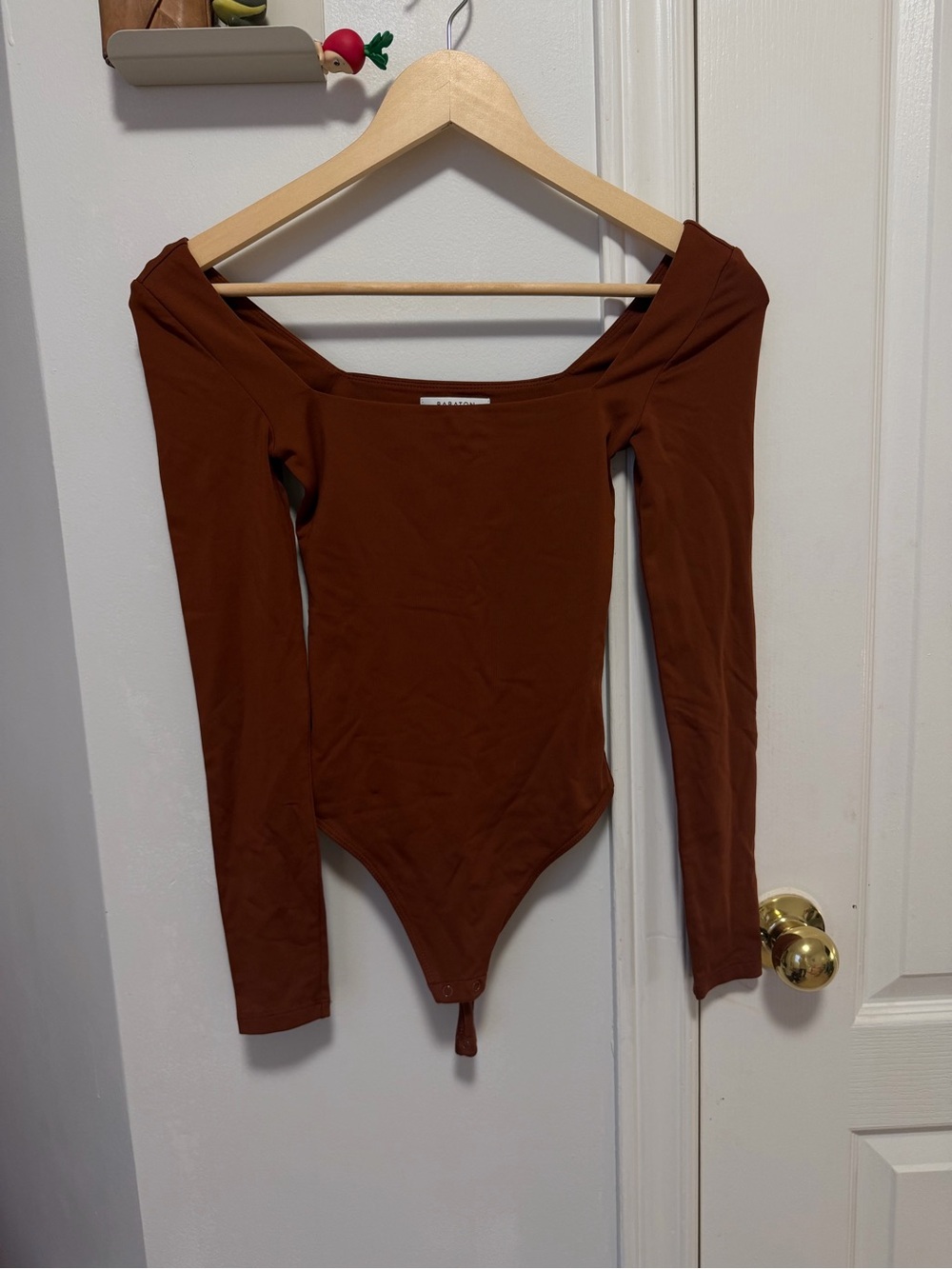 Babaton Orange/Brown Long Sleeve Off-Shoulder Bodysuit